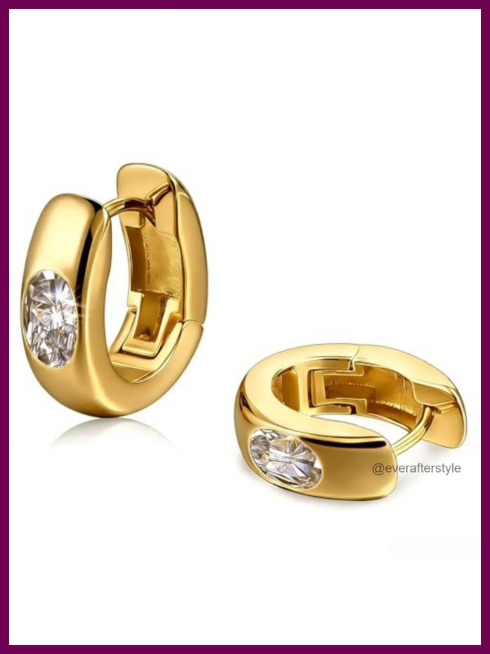 18K Gold Plated S925 Silver Hoop Earrings Hypoallergenic Snap Back Oval CZ for